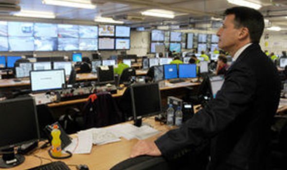 Lord Coe yesterday in the Olympic Park control room