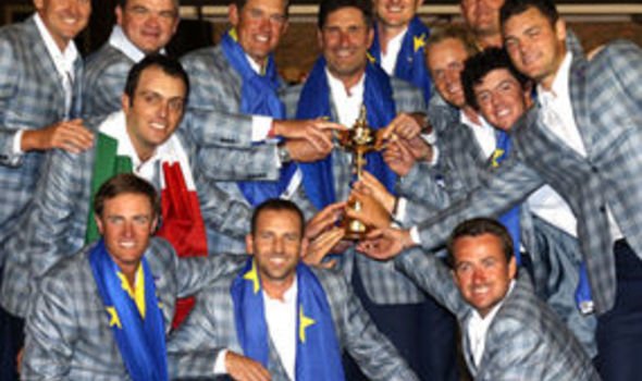 The European team celebrate their historic Ryder Cup victory in Chicago