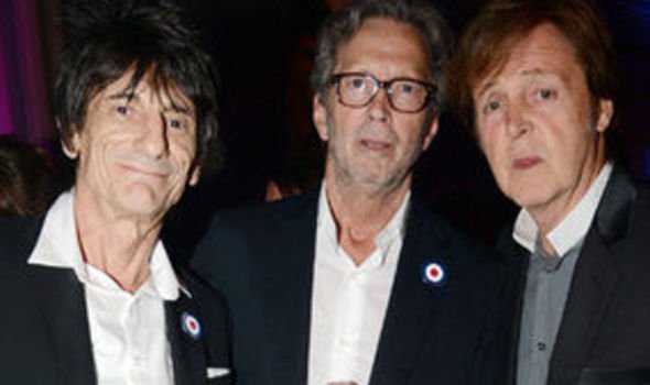 Ronnie Wood with Eric Clapton and Sir Paul McCartney at his birthday party